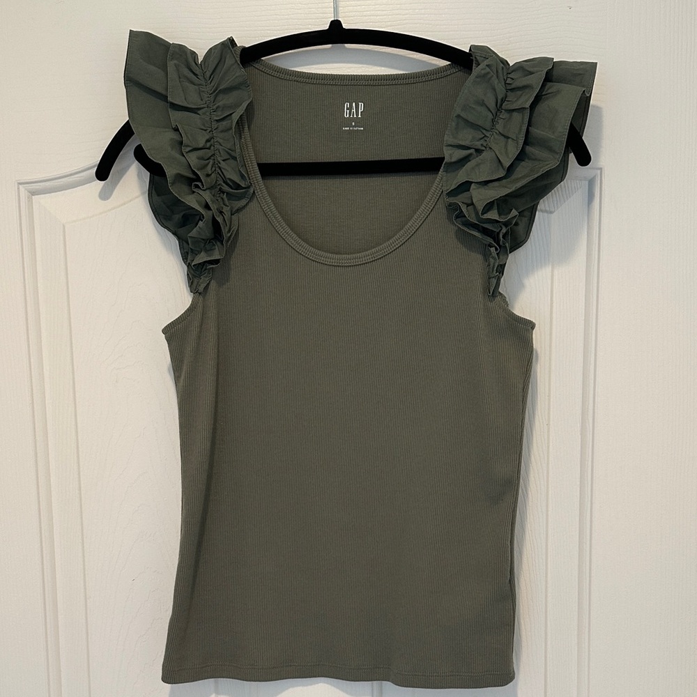 GAP Women's Green Ruffle Sleeve Tank Top
